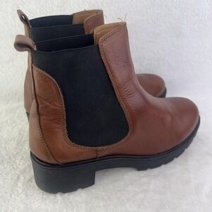 Leather Enzo Tesoti Boots Womens 9 Brown Ankle Lug Sole Block Heel Pull On Spain